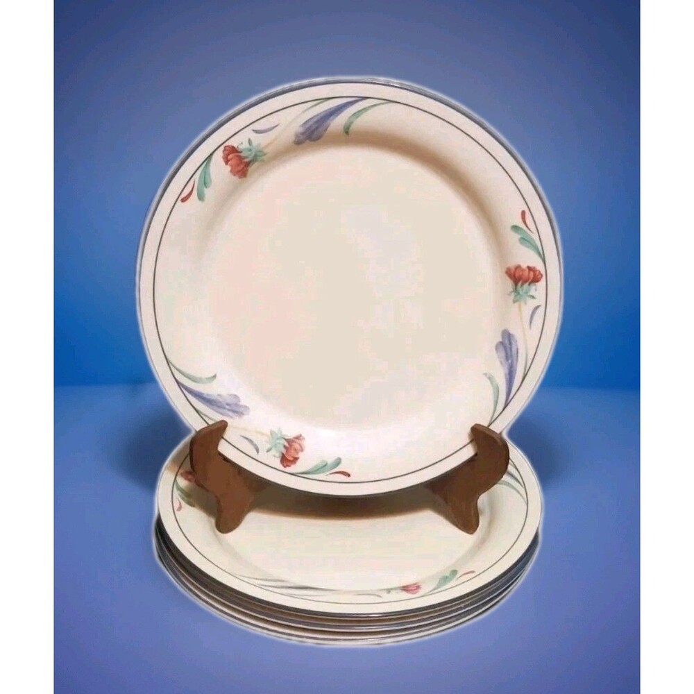 Lenox Poppies On Blue Plates Medium Salad 8 3/8” Floral Set Of 4 USA Chinastone